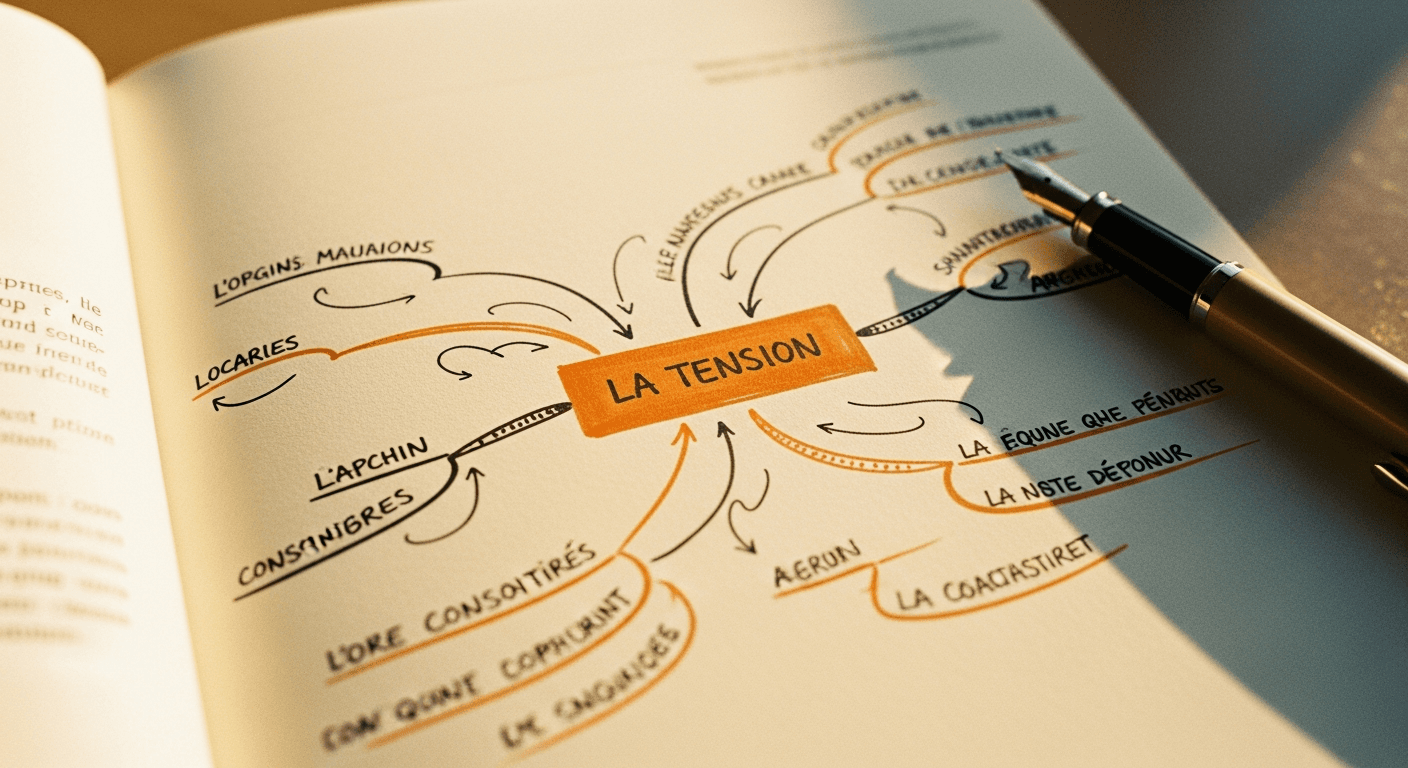Mind-map dessinée à la main autour du concept de tension argumentative