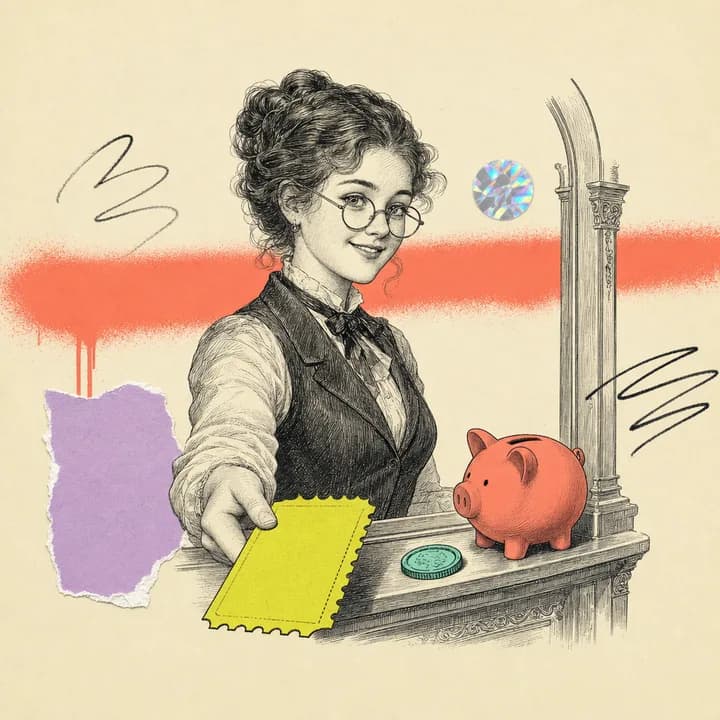 Le guichetier remixé : gravure sur papier crème, casquette et carnet à souches